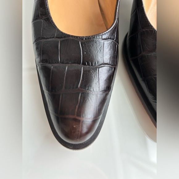 Vintage Coach Dark Brown Croc Embossed Leather Chunky Heel Pumps - Picture 6 of 12